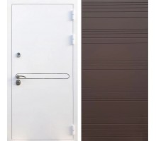 Металлическая дверь REX 27 Белая Шагрень полоски горизонтальные ясень шоколадный