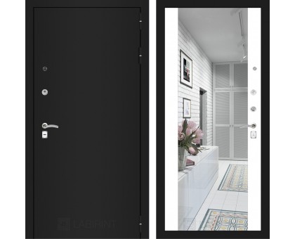 Входная дверь Лабиринт CLASSIC шагрень черная с Зеркалом Максимум - Белый софт