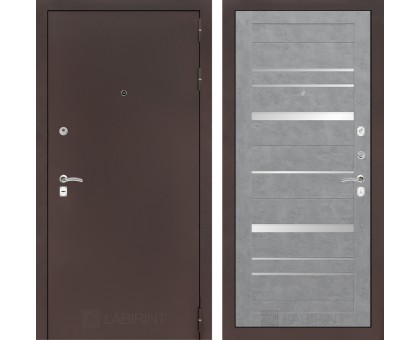 Входная дверь Лабиринт CLASSIC антик медный 20 - Бетон светлый, зеркальные вставки