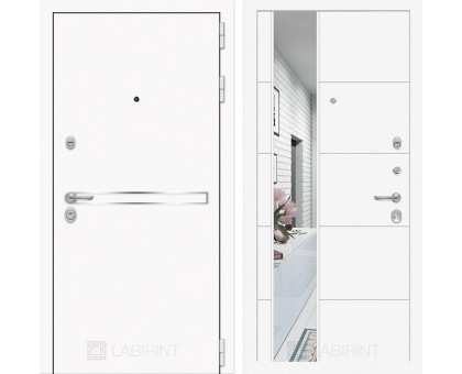 Входная дверь Лабиринт Лайн WHITE с Зеркалом 19 - Белый софт
